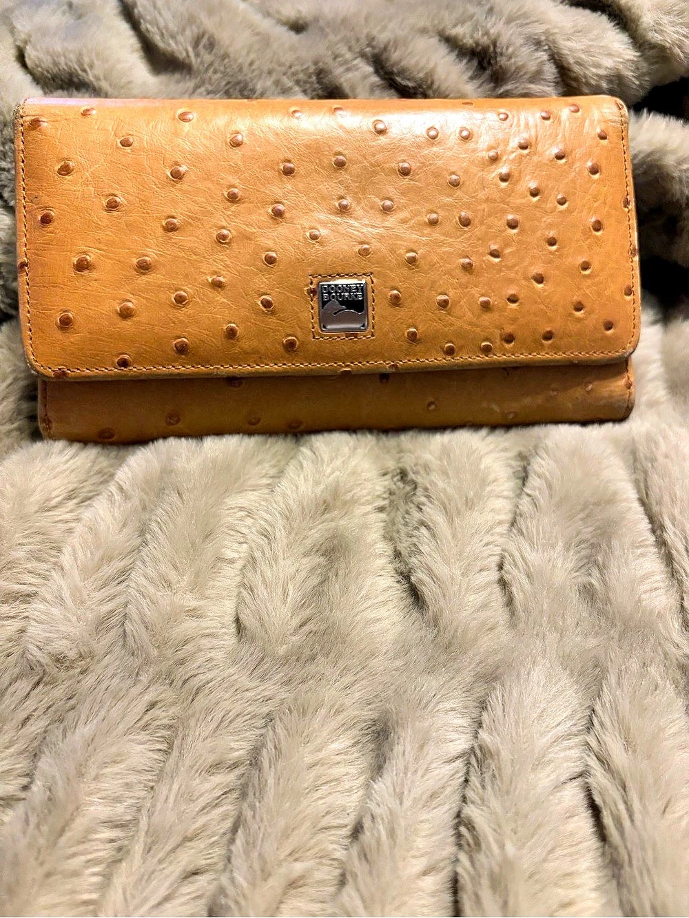 Dooney & Bourke Ostrich Embossed Flap Continental Wallet Brown
